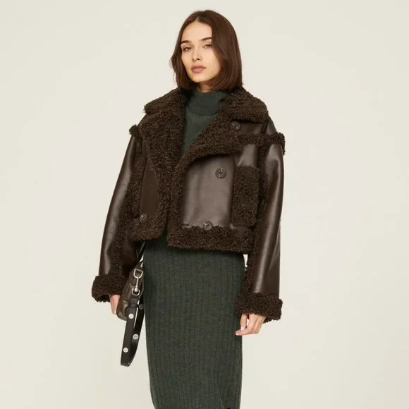 STAND STUDIO Women's Kristy Faux-Shearling Jacket Size US 10 In Brown - Picture 2 of 9